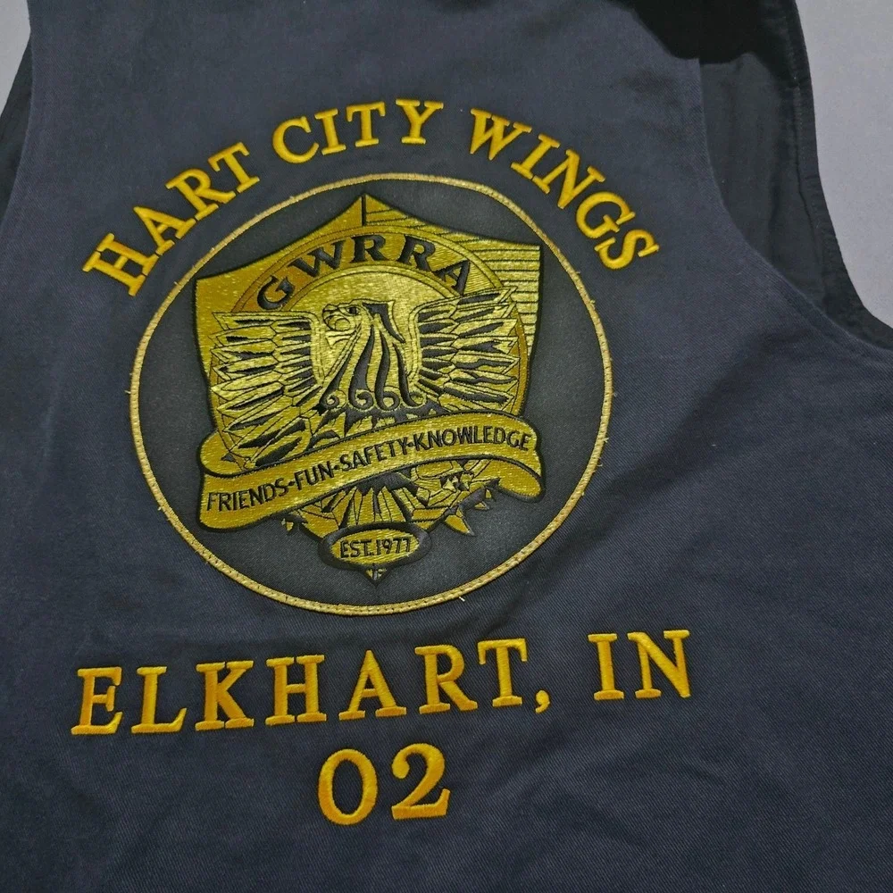 GWRRA Hart City Wings Motorcycle Vest Men XL Black Canvas Embroidered Patches